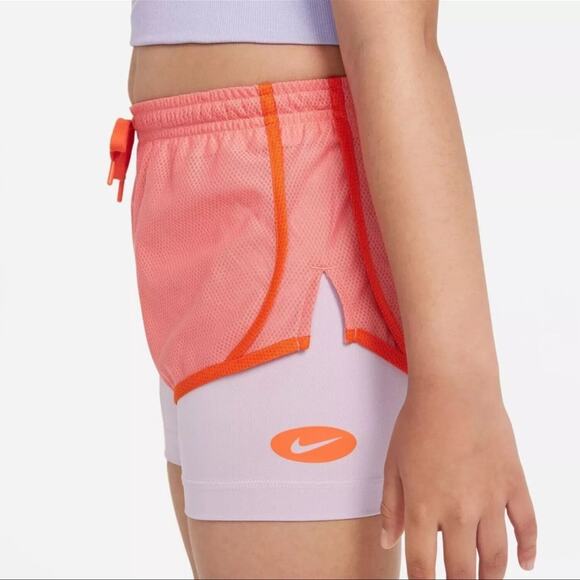 NIKE Pink Salt DRI-FIT TEMPO 2-IN-1 TRAINING/RUNNING SHORTS BIG KIDS GIRLS - Picture 3 of 4